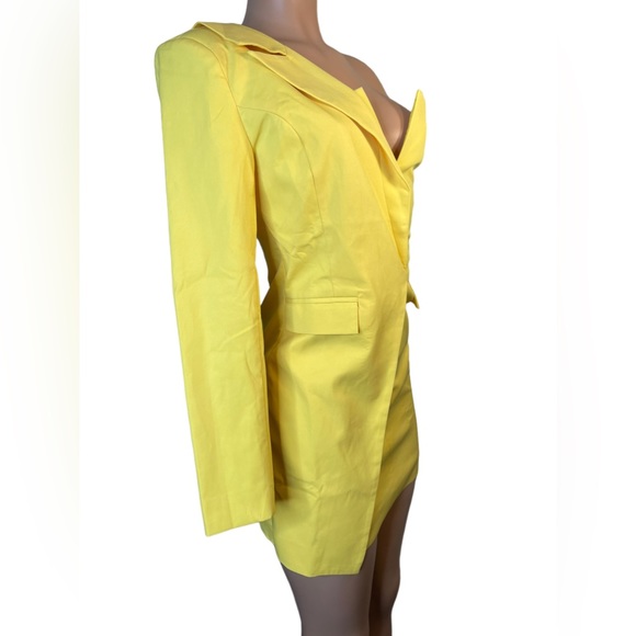Blazer dress with one shoulder yellow unique piece size small - Picture 11 of 14